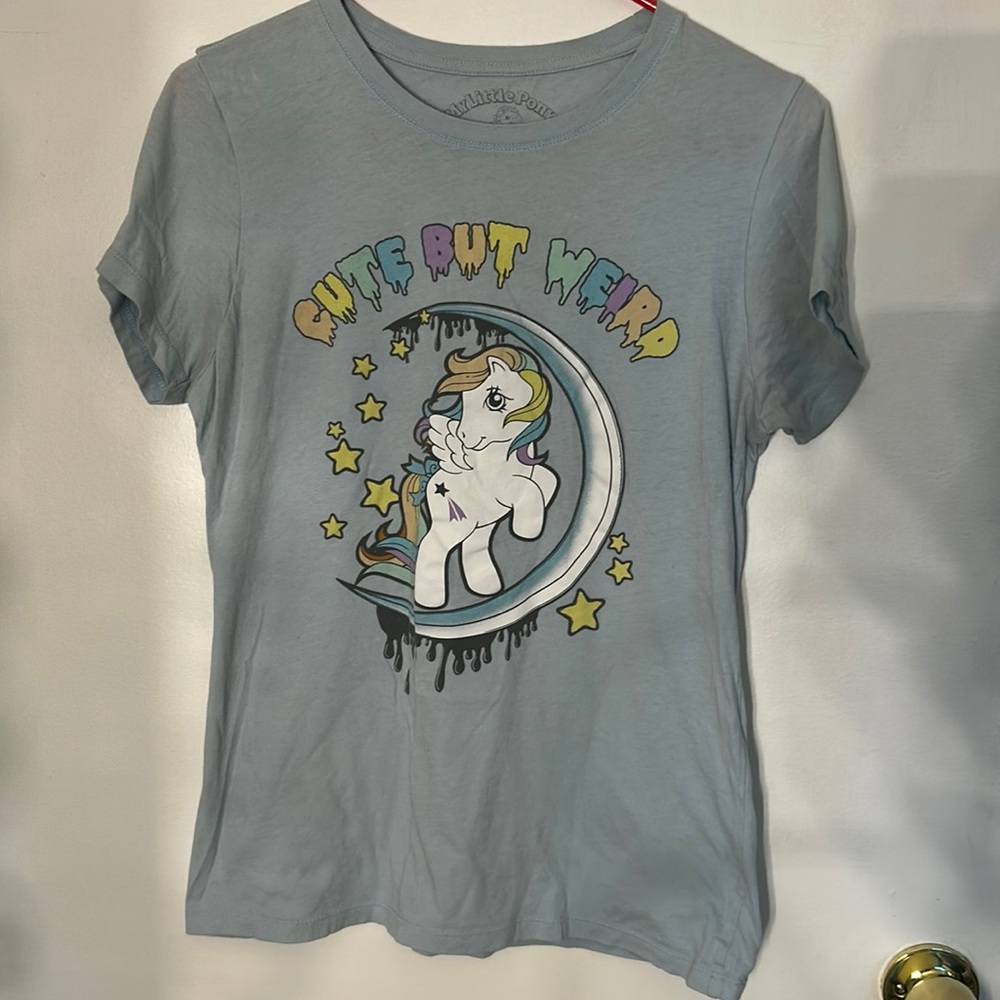 Adorable pastel blue My Little Pony shirt with crescent moon “Cute but weird”